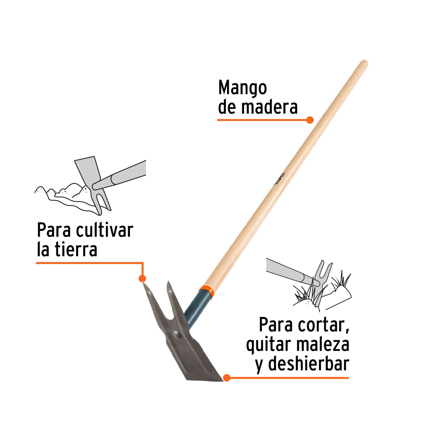 Azadón TRUPER dos cuernos, mango de madera 54" 137cm