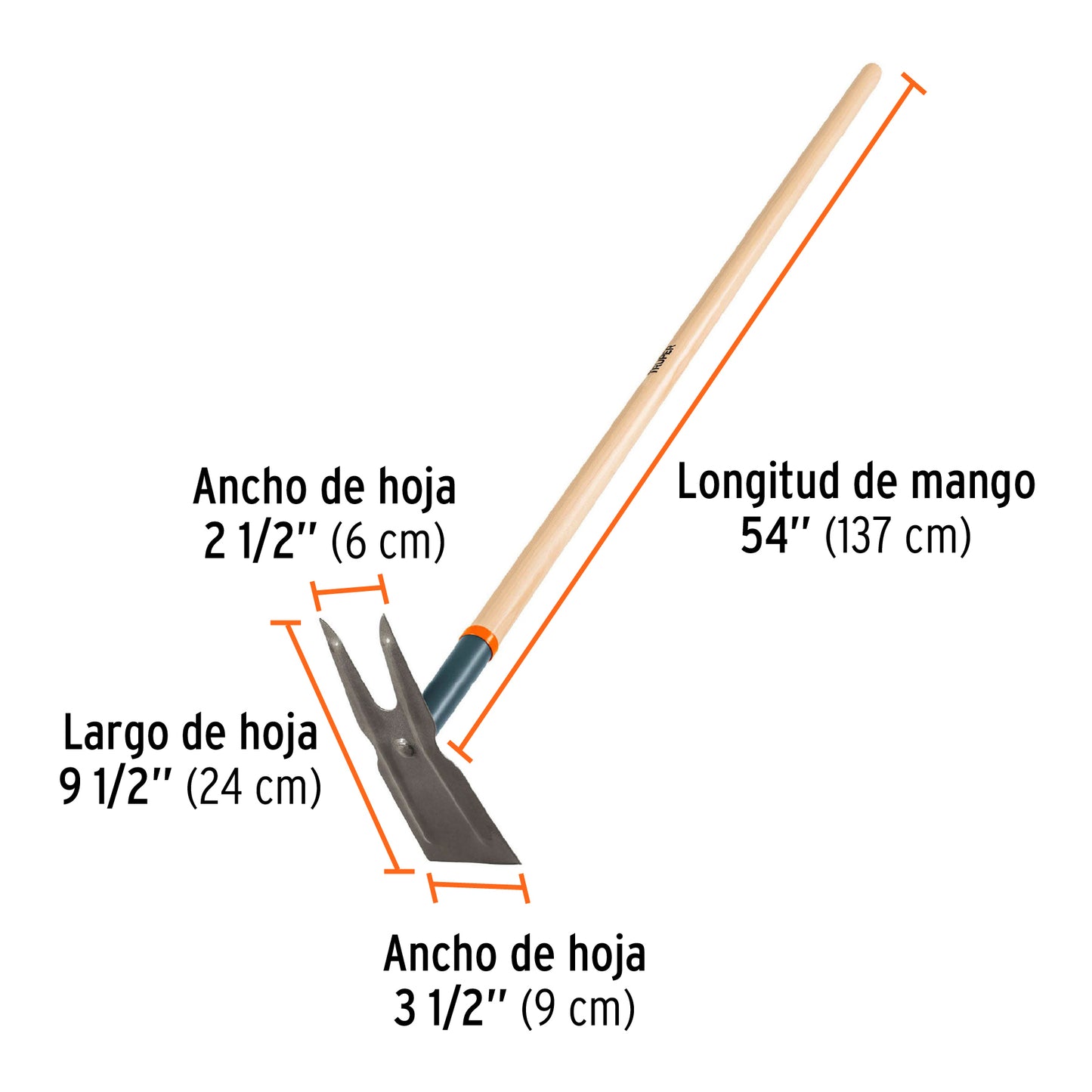 Azadón TRUPER dos cuernos, mango de madera 54" 137cm