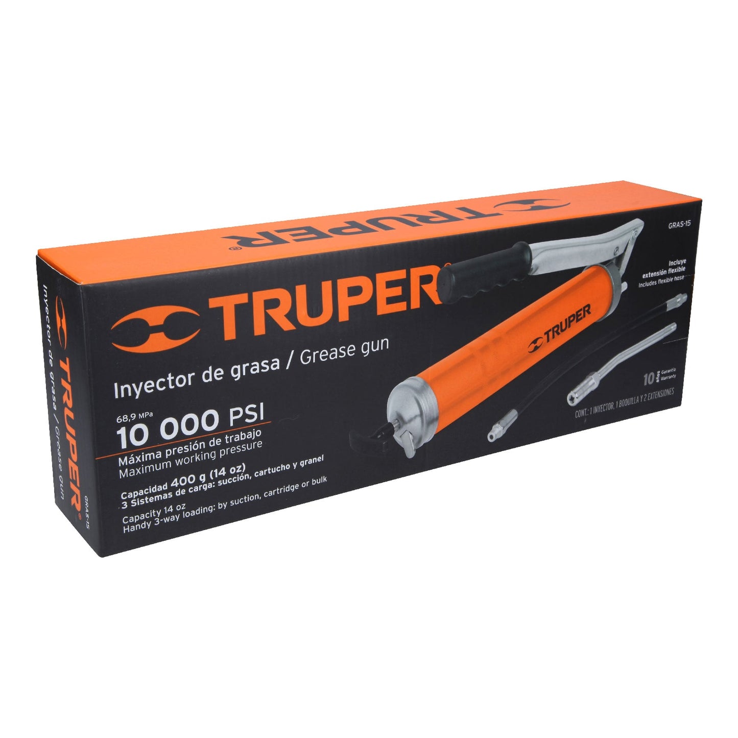 Inyectora de grasa Truper 14 oz, 10000 PSI con grip antiderrapante