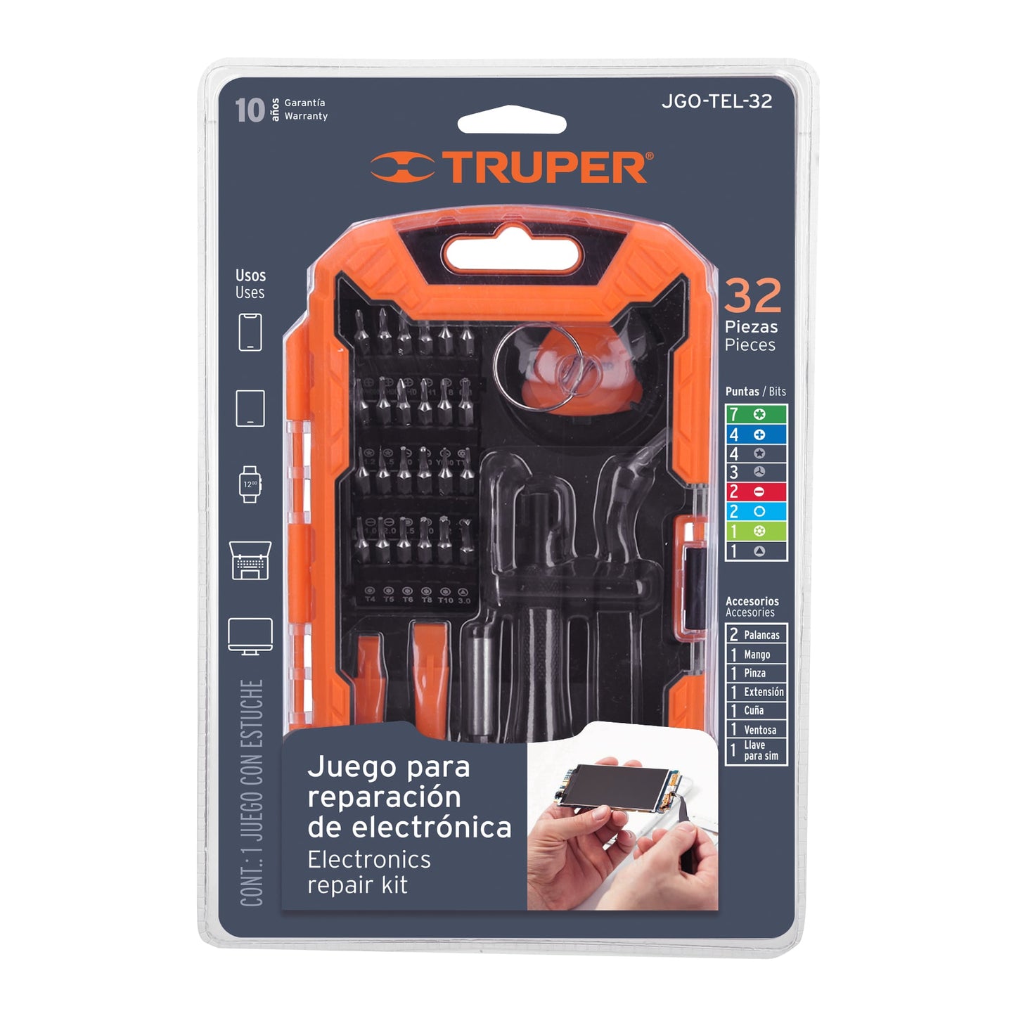 Juego de 32 piezas para reparación de electrónica Truper