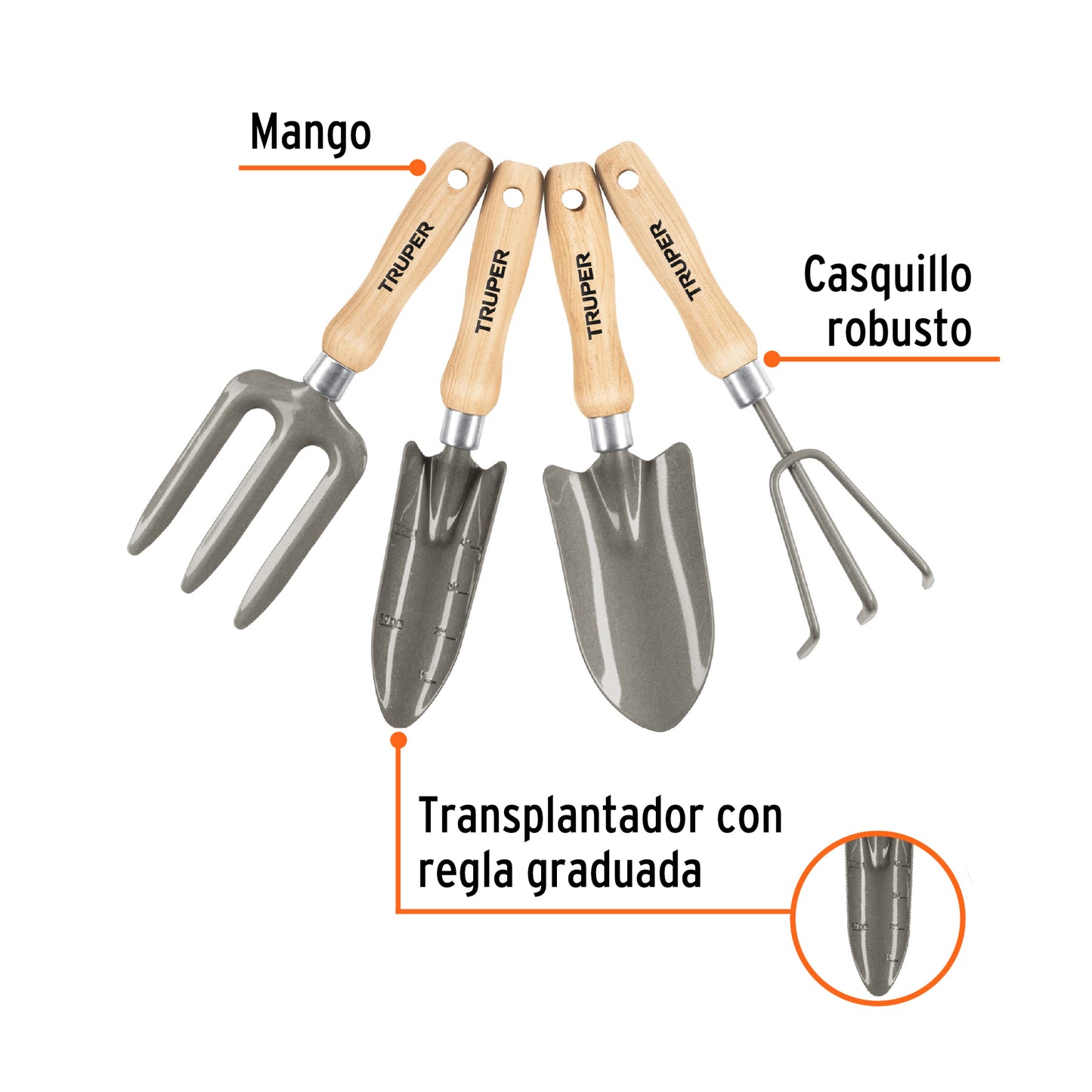 JUEGO TRUPER DE 4 HERRAMIENTAS DE 6″ PARA JARDIN
