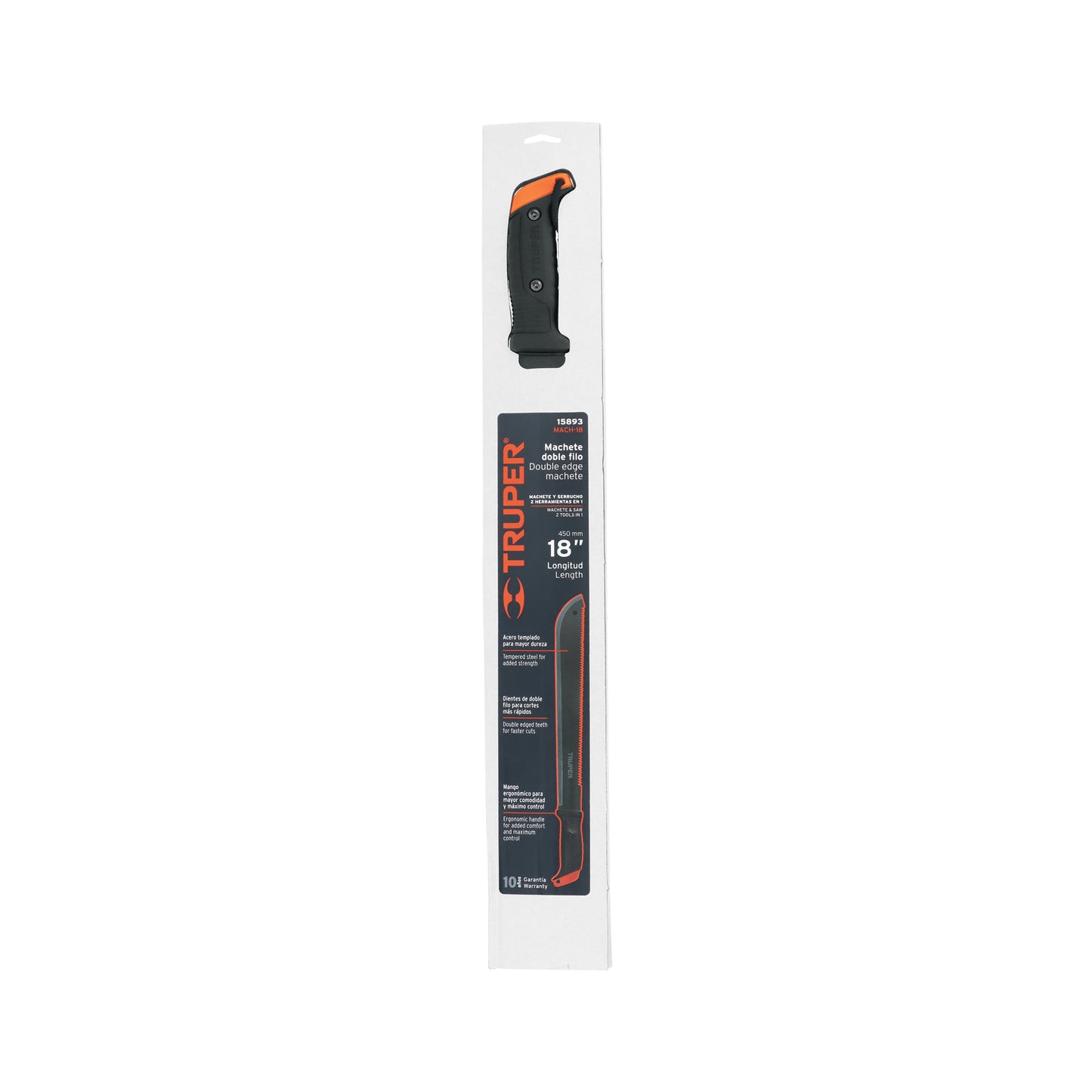 Machete Truper con doble filo 18", cacha atornillada, funda de cartón
