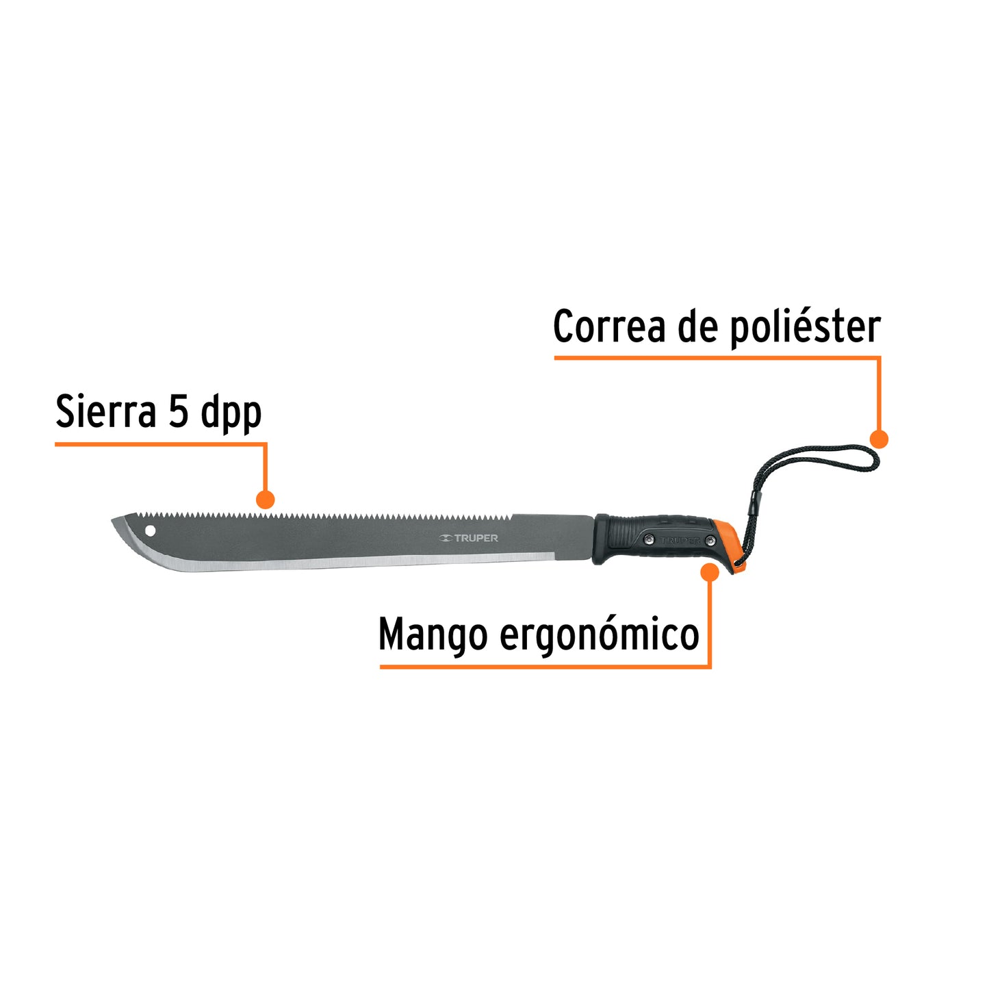 Machete Truper con doble filo 18", cacha atornillada, funda de cartón