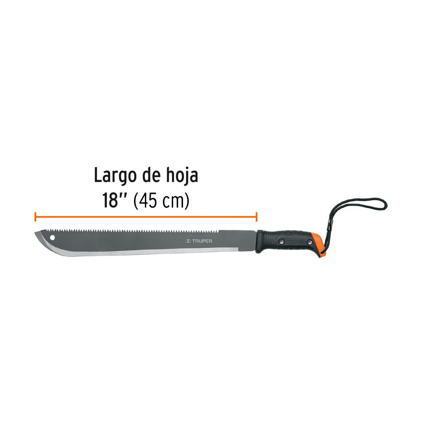 Machete Truper con doble filo 18", cacha atornillada, funda de cartón