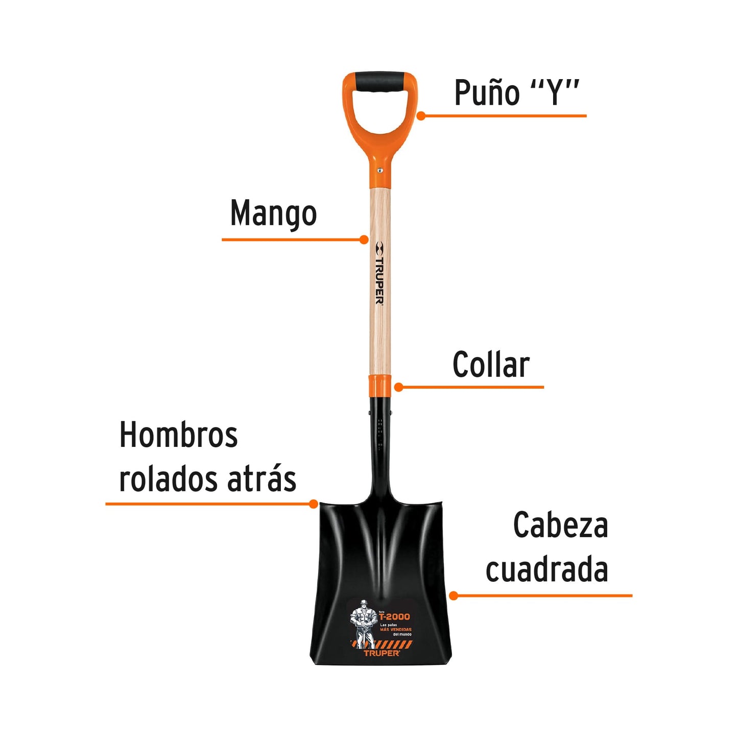 Pala cuadrada T-2000, puño "Y" Truper