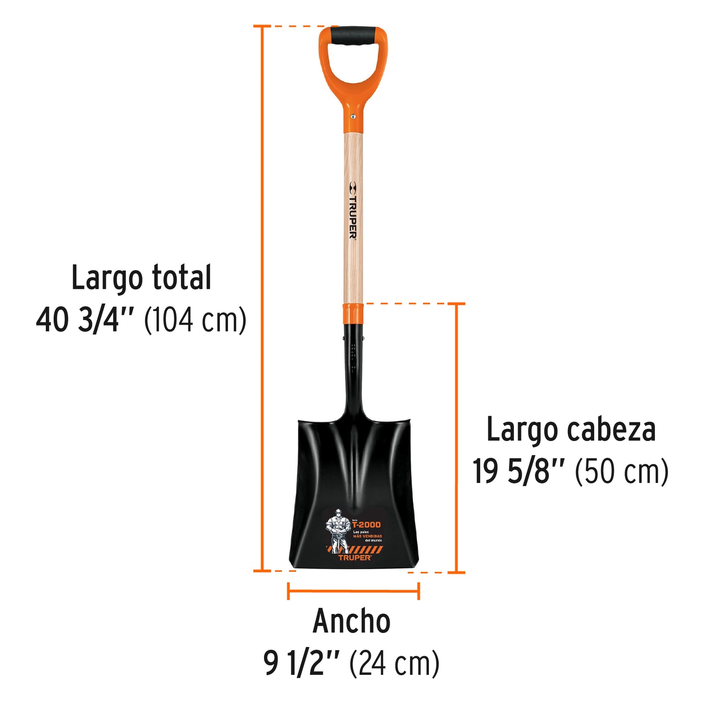 Pala cuadrada T-2000, puño "Y" Truper