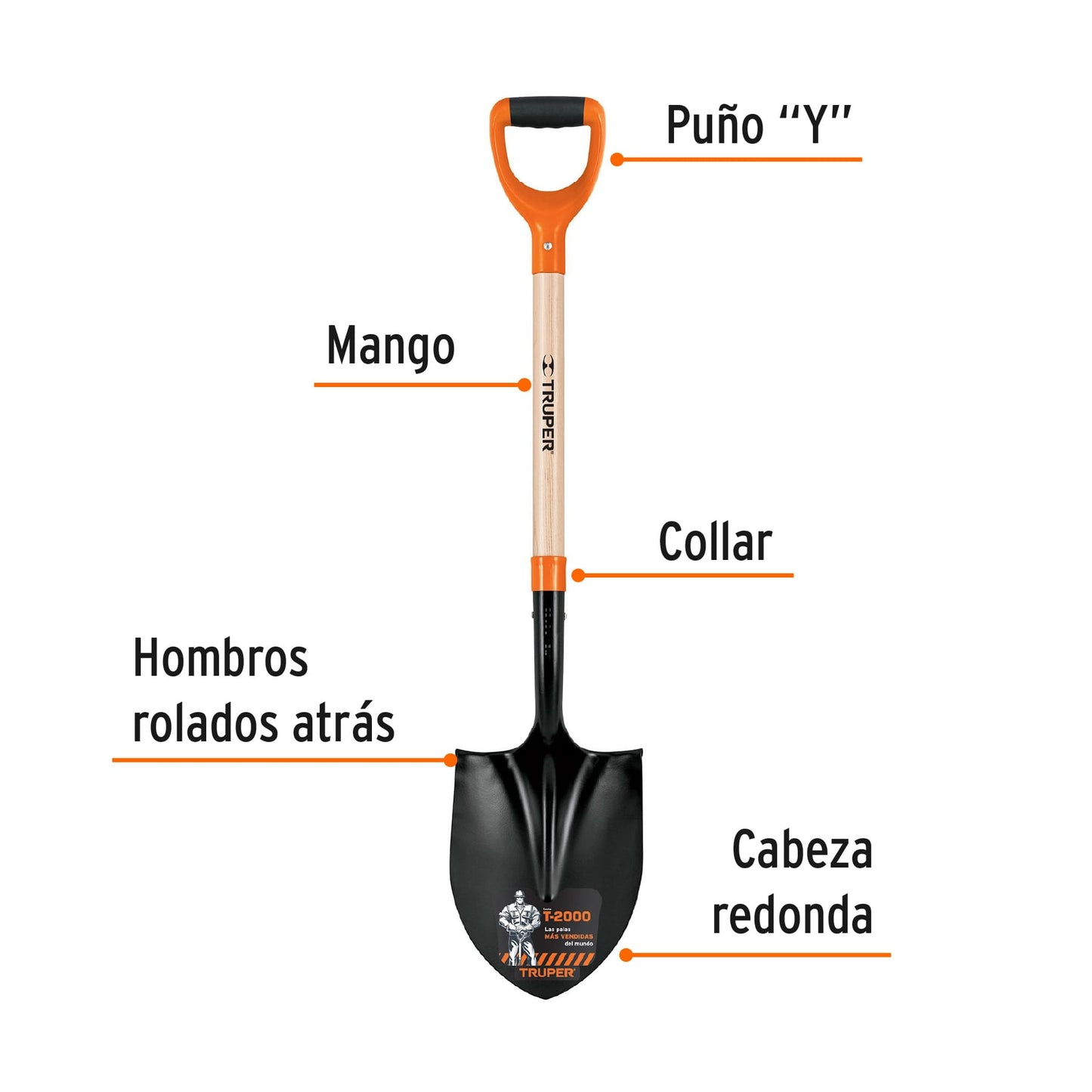Pala redonda T-2000, puño "Y" Truper