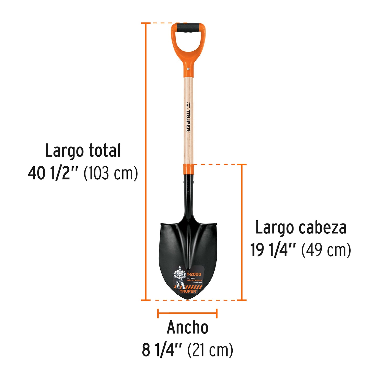 Pala redonda T-2000, puño "Y" Truper