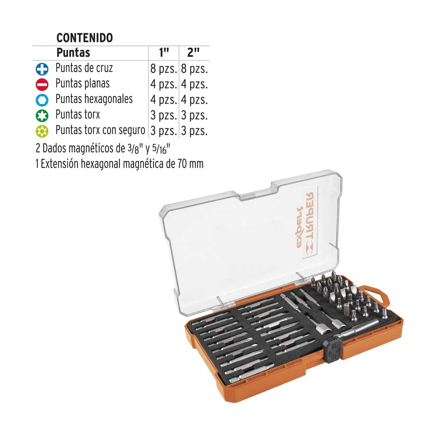 Juego de 47 puntas mixtas largos 1" y 2" en estuche Expert