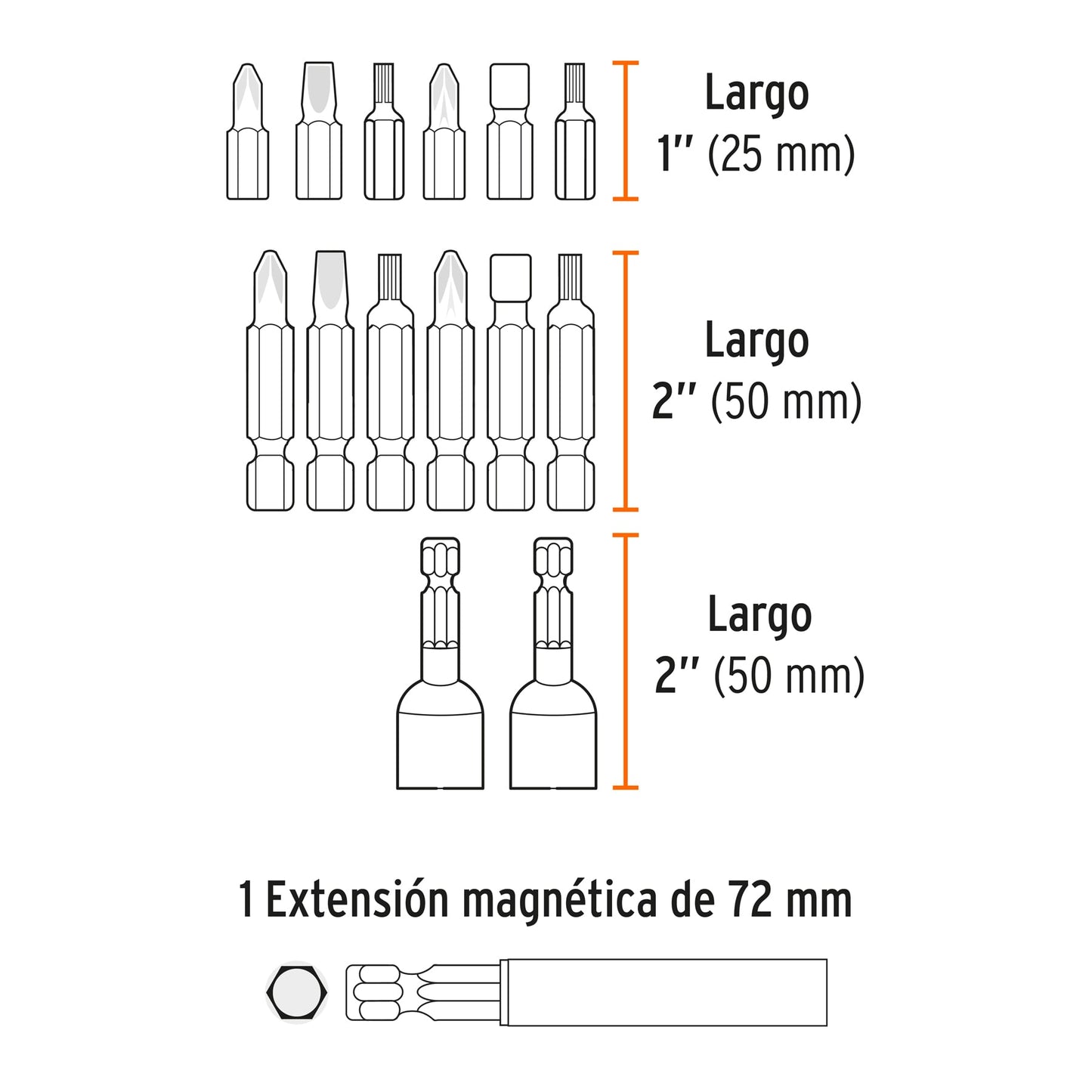 Juego de 47 puntas mixtas largos 1" y 2" en estuche Expert