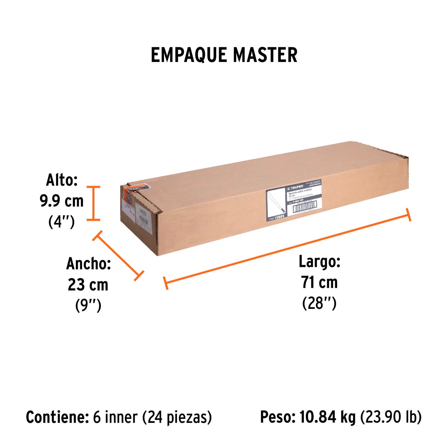 Machete estándar 18" cacha naranja remachada Truper