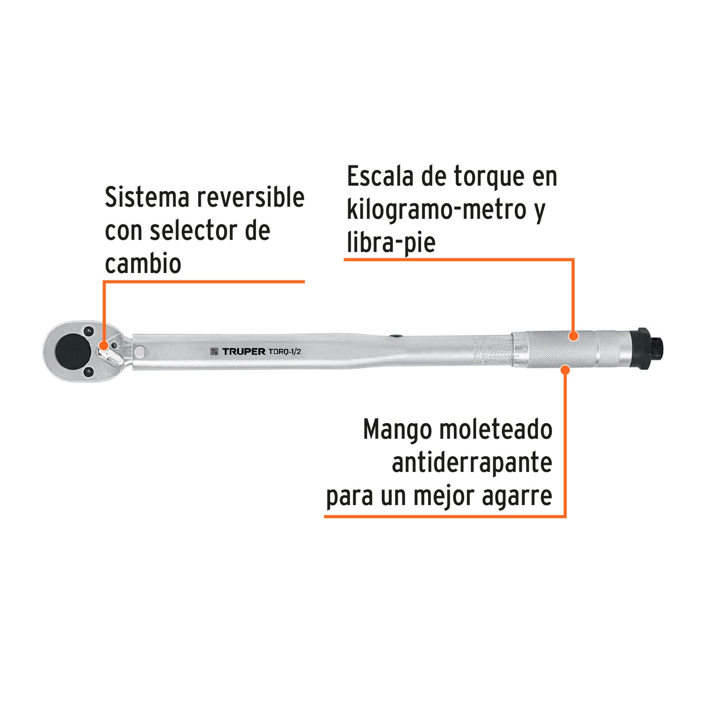 Llave dinamométrica de 2 lecturas, cuadro 1/2" Truper